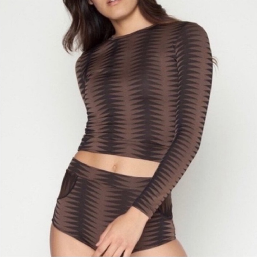 ▪️Seea Women Palomar Crop Top Rashguard Shirt Brown Black Triangle Surf Awa Swim